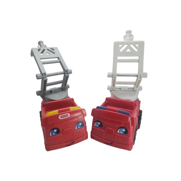Fisher Price Little People Fire Engine Pair Ladder Trucks w/ 2 Firefighters Set - Picture 3 of 9